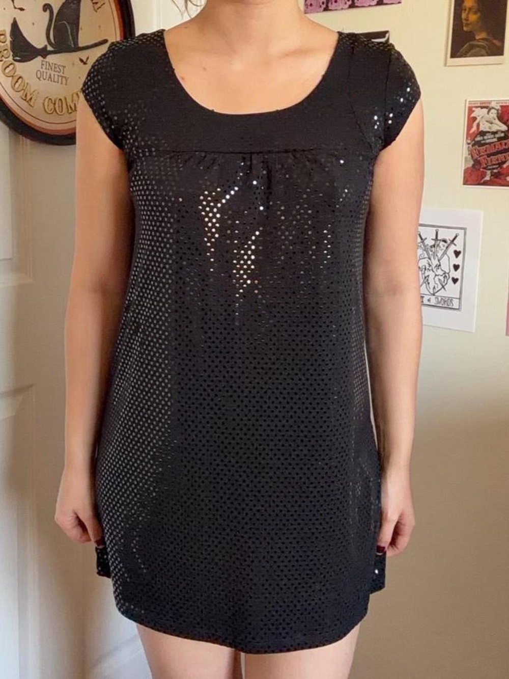 Rampage Black Sequin Cap-Sleeve Women's Dress